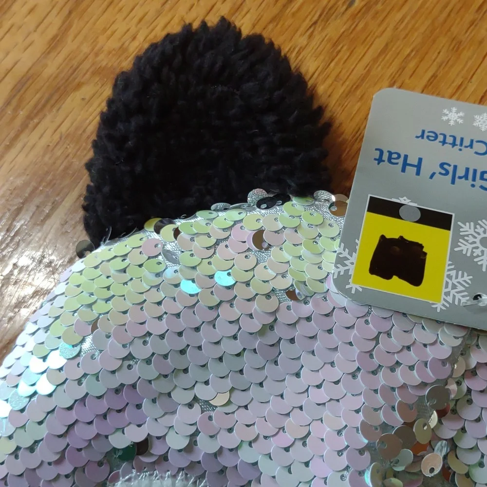 Toddler Girls Hat Sequin Critter Bear warm fuzzy NEW!